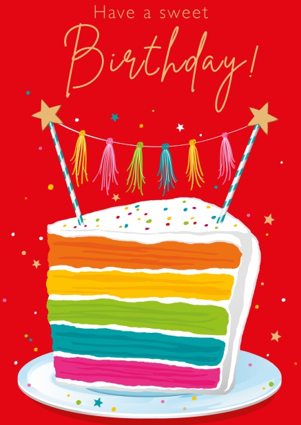 Online Grusskarte zum Geburtstag mit einem großen Stück Geburtstagskuchen