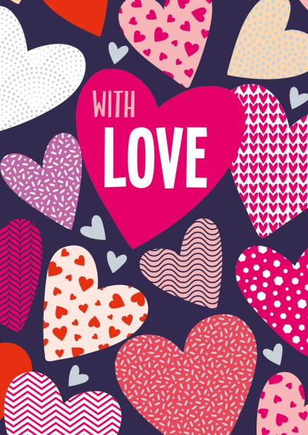 Online Dunkelblaue Grusskarte mit Herzen und With love Text