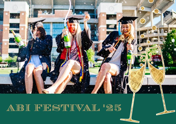 Online Einladung zum Abifest 25 mit Foto und Champus Grün.