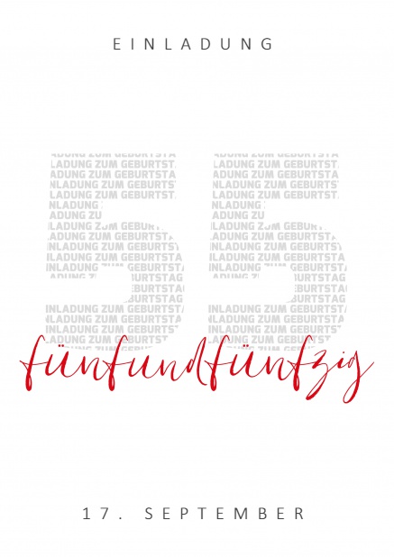 55 aus Buchstaben - 50. Geburtstag Online Einladungskarte zum 55. Geburtstag