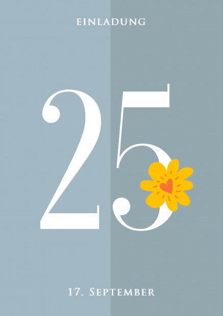 25 mit Blume - Orange - 20. Geburtstag Online Einladungskarte mit 25 und gelber Blume Orange.