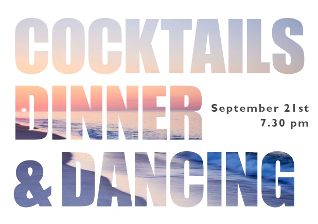 Cocktails, Dinner & Dancing with photo - Photo cards Online Invitation card with cut out Cocktails Donner & Dancing text.