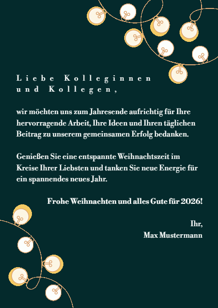Animierte online Hochkant Weihnachtskarte mit leuchtenden Weihnachtslichtern Grün.