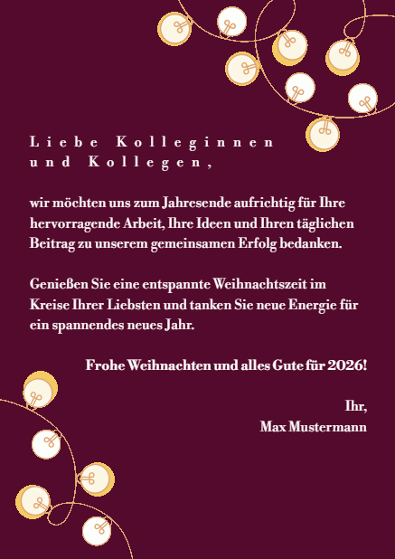 Animierte online Hochkant Weihnachtskarte mit leuchtenden Weihnachtslichtern Rot.