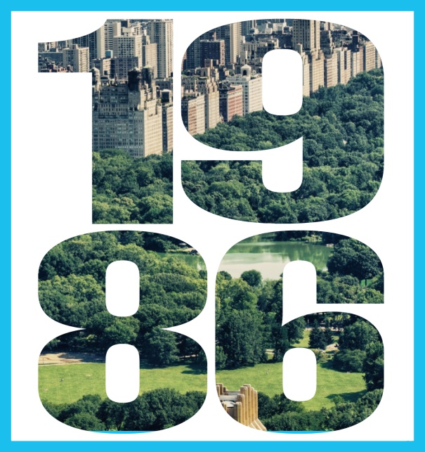 Online Einladungskarte mit ausgeschnittener 1986 für eigenes Foto Blau.