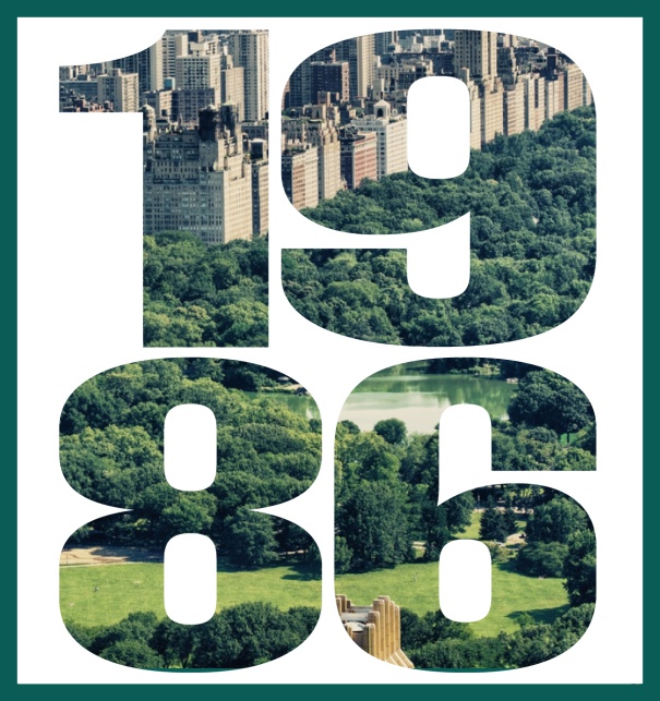 Online Einladungskarte mit ausgeschnittener 1986 für eigenes Foto Grün.