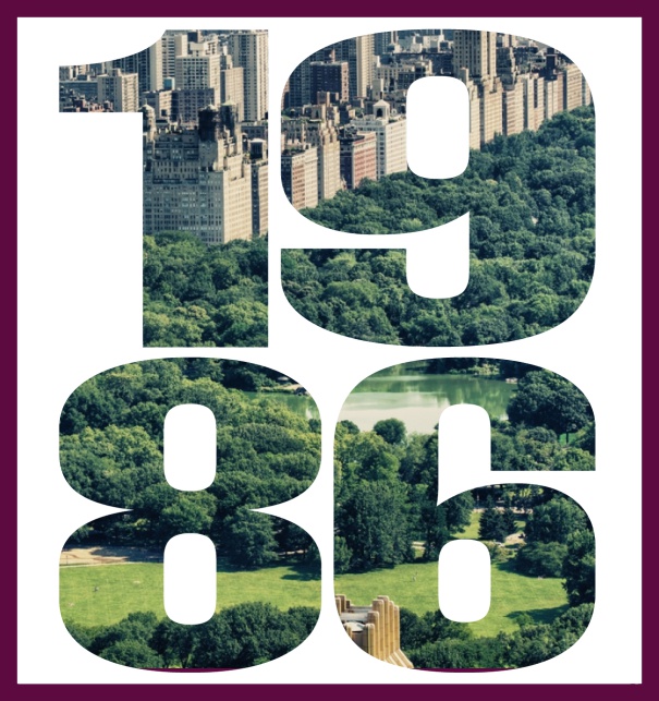 Online Einladungskarte mit ausgeschnittener 1986 für eigenes Foto Lila.