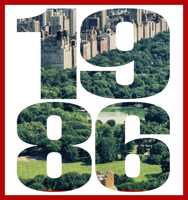 Online Einladungskarte mit ausgeschnittener 1986 für eigenes Foto Rot.