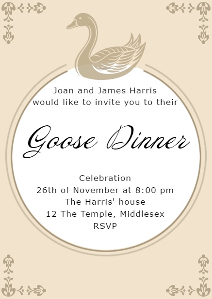 Online invitation with swimming goose Beige.