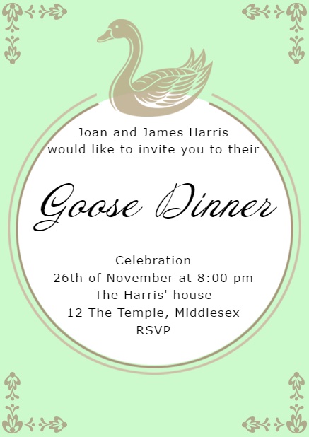 Online invitation with swimming goose Green.
