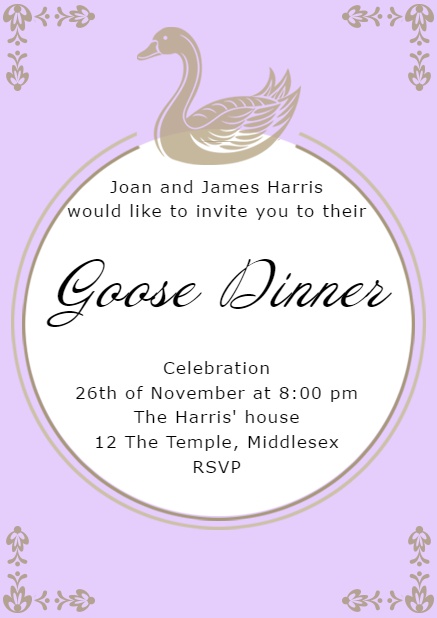 Online invitation with swimming goose Purple.
