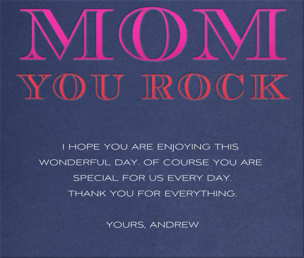 Online Blue Mother's Day Card with Mom You Rock Header.