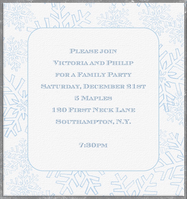 Christmas Invitation with blue snowflake background.