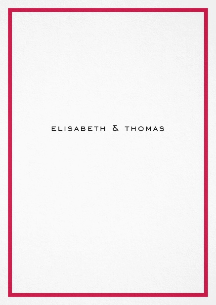Hochzeitseinladungskarte mit rotem Rahmen und editierbarem grauem Text.
