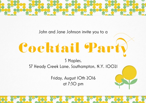 Sommer Cocktailparty Einladungskarte mit bunten Blumen.