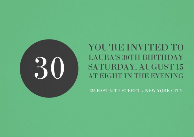 Playin Billiards with 30 - 30th Birthday Invitation in green with black circle for 30th birthday.