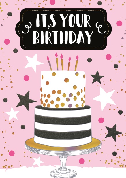 Online Pinke Geburtstagskarte mit toller Geburtstagstorte