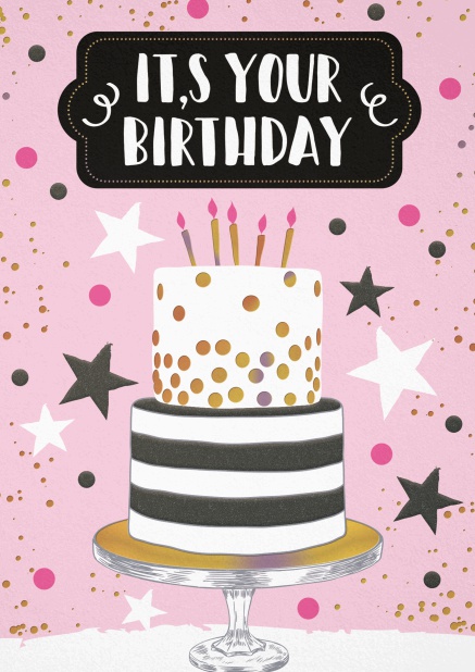 Pink Birthday Card with wonderful cake