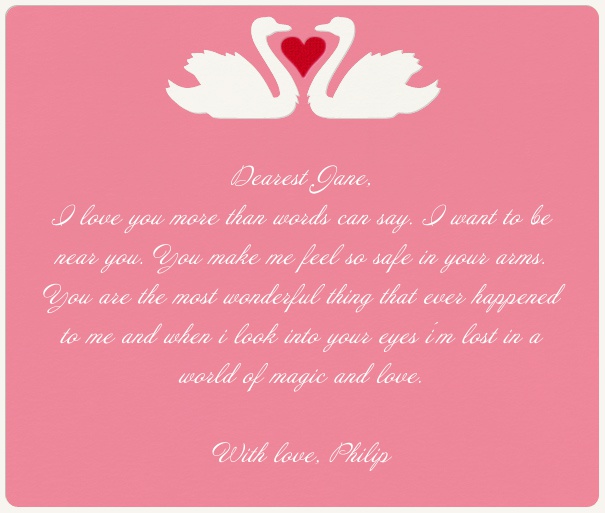 Pink Love Letter With Kissing Swans