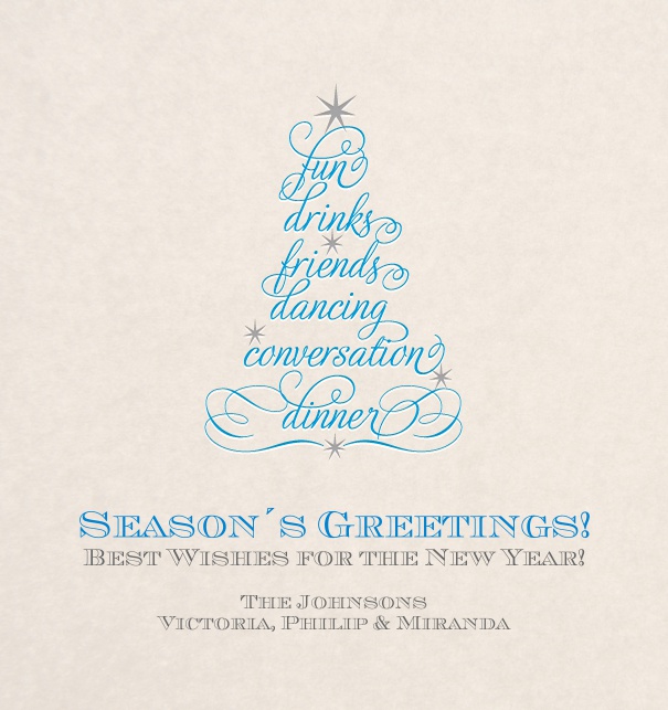 Weihnachtskarte online mit Weihnachtsbaum aus weihnachtlichem Text.