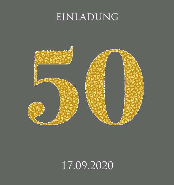 Große Einladungskarte zum Jahrestag großer 50 aus goldenen animierenden Mosaiken. Grau.