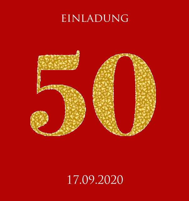 Große Einladungskarte zum Jahrestag großer 50 aus goldenen animierenden Mosaiken. Rot.