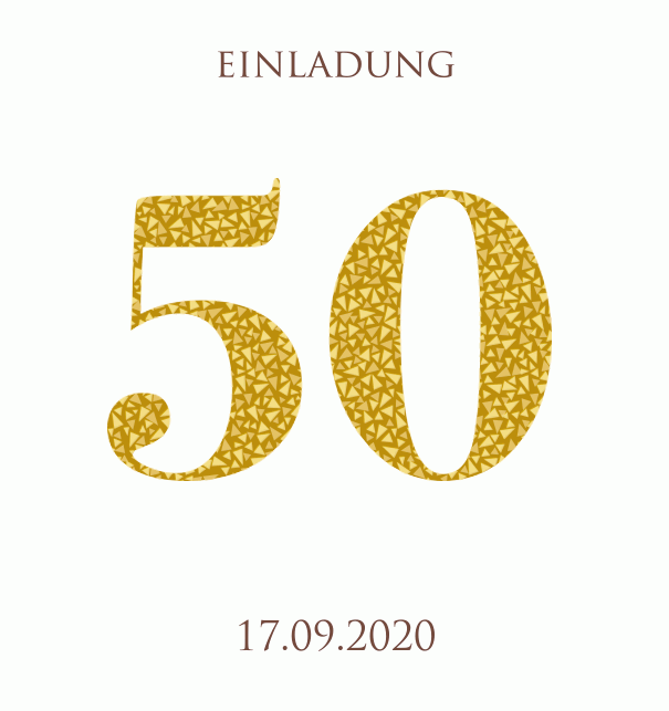 Große Einladungskarte zum Jahrestag großer 50 aus goldenen animierenden Mosaiken. Weiss.