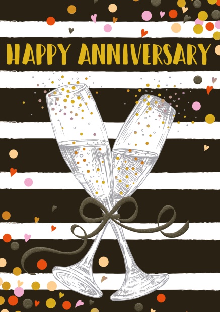 Online Black and White Anniversary Card with 2 Champagne glasses