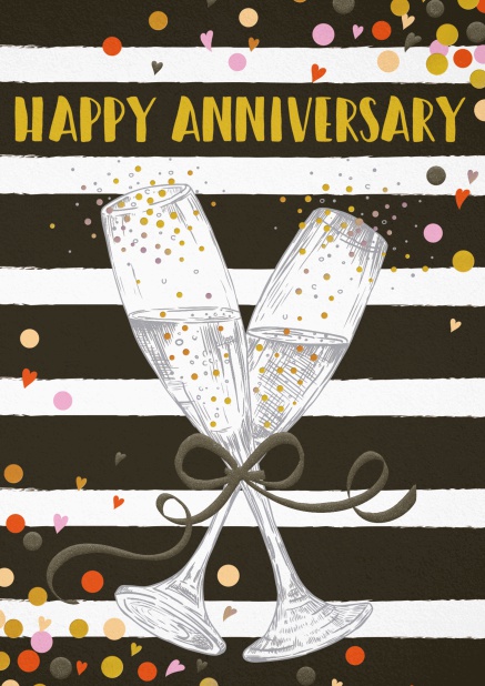 Black and White Anniversary Card with 2 Champagne glasses