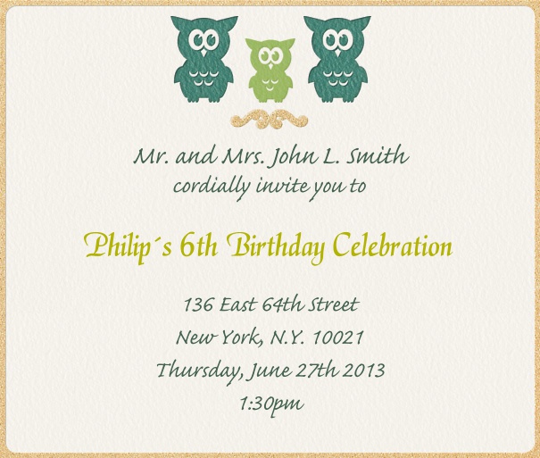 Tan Customizable Kids' Birthday Party Invitation with Owls.