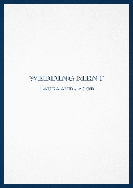 Menu card with blue border and editable text. Navy.