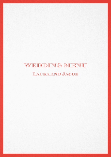 Menu card with blue border and editable text. Red.