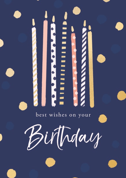 Online Dunkelblaue Geburtstagskarte mit farbigen Kerzen