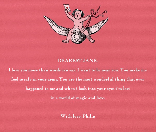 Online Pink Love Letter with Cherub on Dove.
