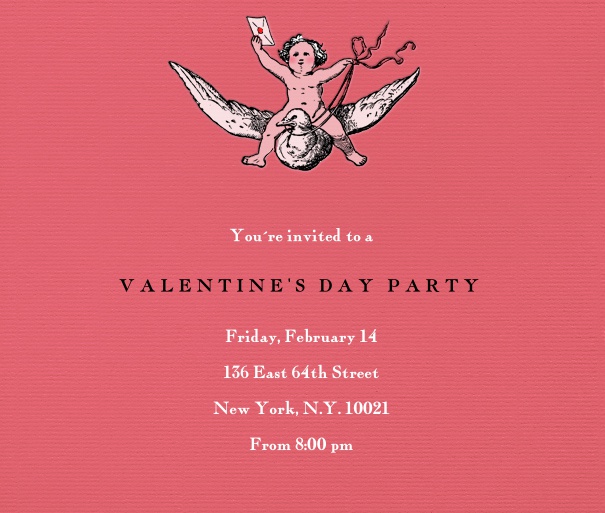 Pink Love Letter Invitation with Cherub on Dove.