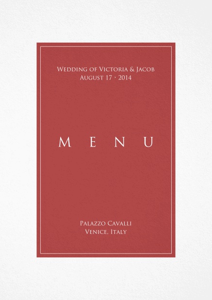 Menu card with large red text field on front.