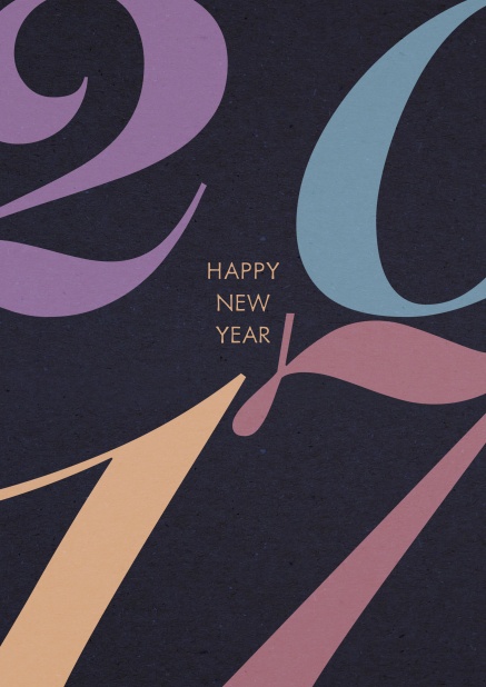 Dark blue New Year's greeting online card with colorful 2015 and editable text.