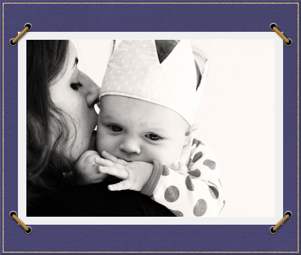 Square Customizable Photo Invitation Template with blue photo album motif.