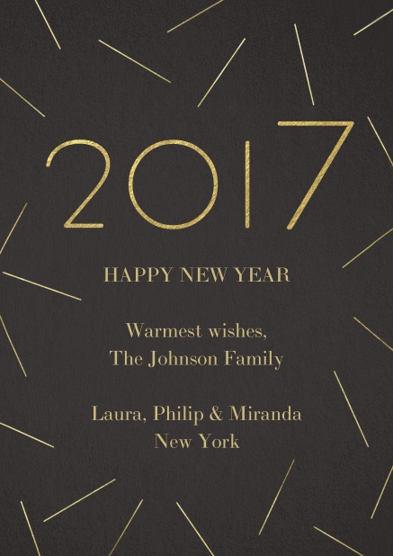 Black New Year's greeting card with golden 2015 and editable tex