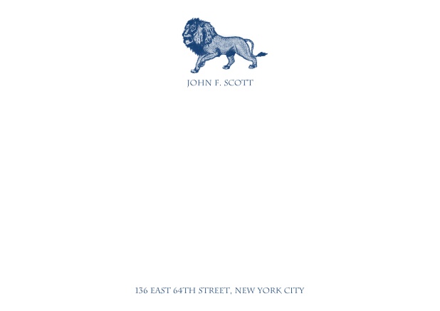 White online correspondence card card with lion and text. Blue.