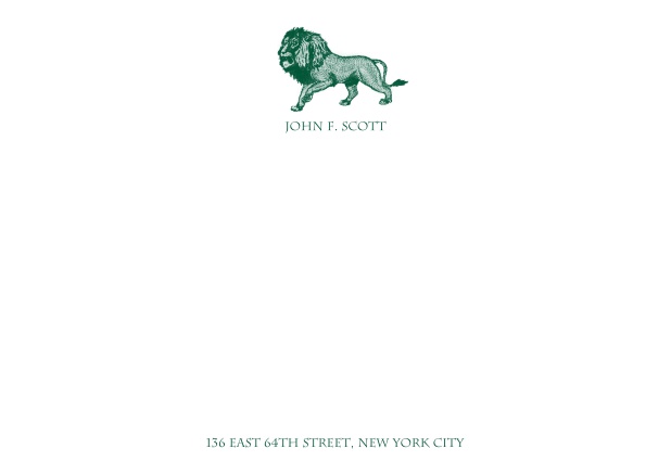 White online correspondence card card with lion and text. Green.