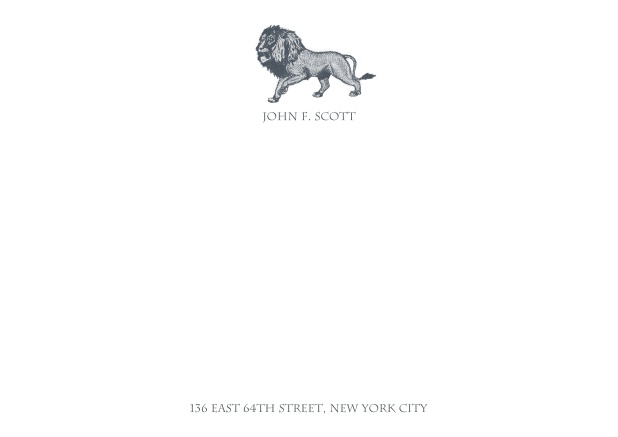 White online correspondence card card with lion and text. Grey.