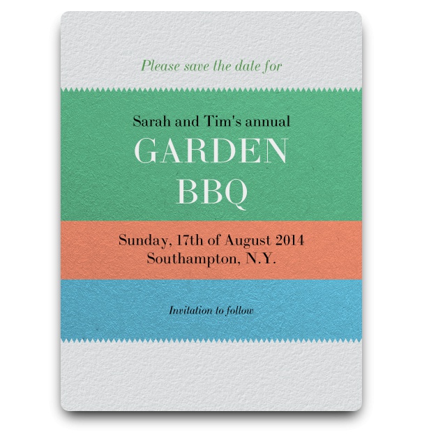 Ems Riverside - Free designs Save the Date card with blue-orange-turquoise text space for the details.