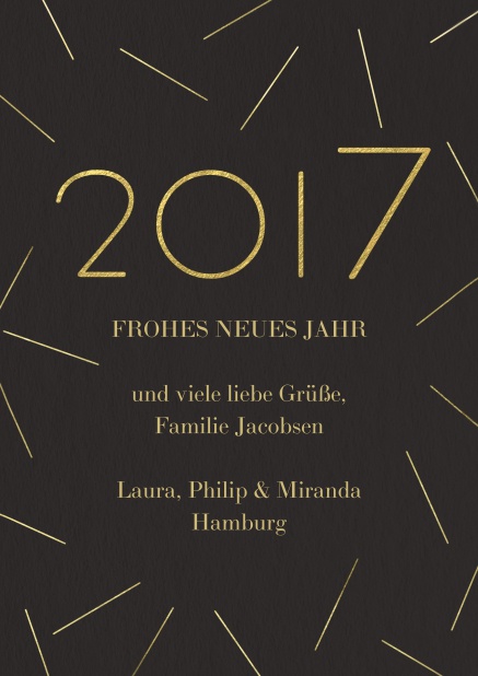 Online Schwarze Karte für Neujahrsgrüße mit goldenen 2015 und anpassbarem Text.