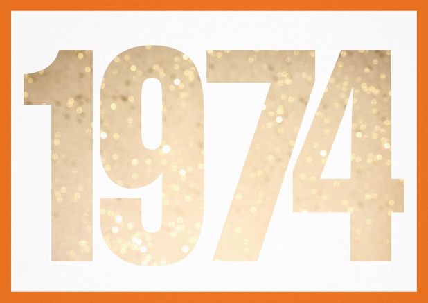 Invitation card with cut out 1974 for optional own photo Orange.