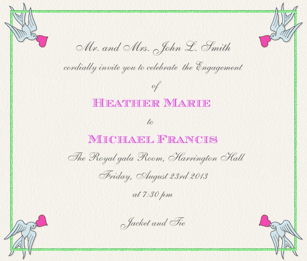 Square Tan Engagement Announcement and Invitation card with Doves and Hearts.