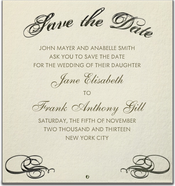 Beige classic Wedding Save the Date Card with Black Save the Date Script.