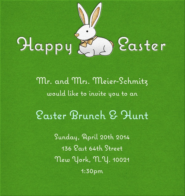High Green Easter Invitation Card with Easter Bunny and Happy Easter Motif.