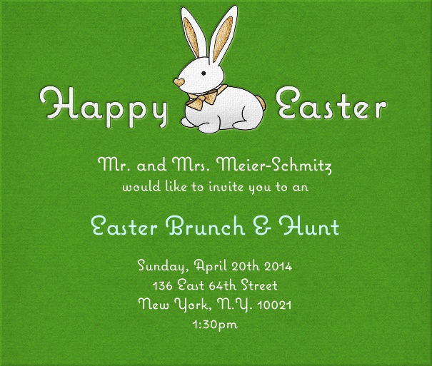Grüne online Einladungskarte in Querformat mit "Happy Easter" und Osterhase.