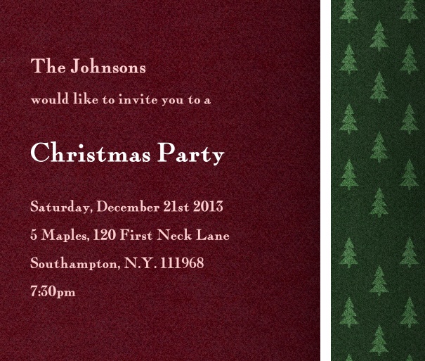 Magenta Christmas Party Invitation online with Green Christmas Tree Border and White font.